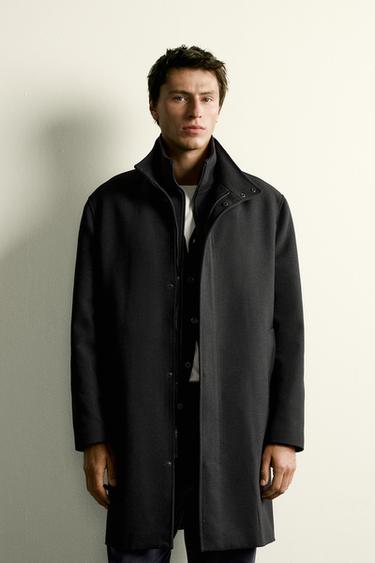 Zara REGULAR FIT COAT WITH DETACHABLE COLLAR - Anthracite Gray