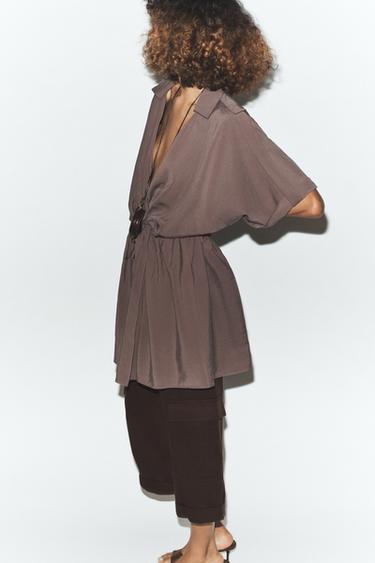 SHORT WRAP DRESS - Brown by Zara