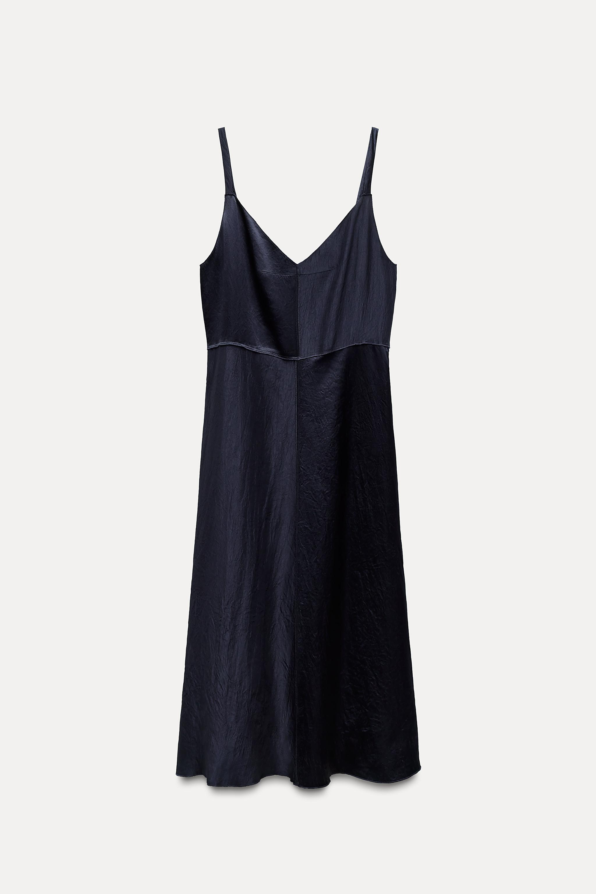 SATIN EFFECT SLIP DRESS ZW COLLECTION - Dark navy | ZARA United States