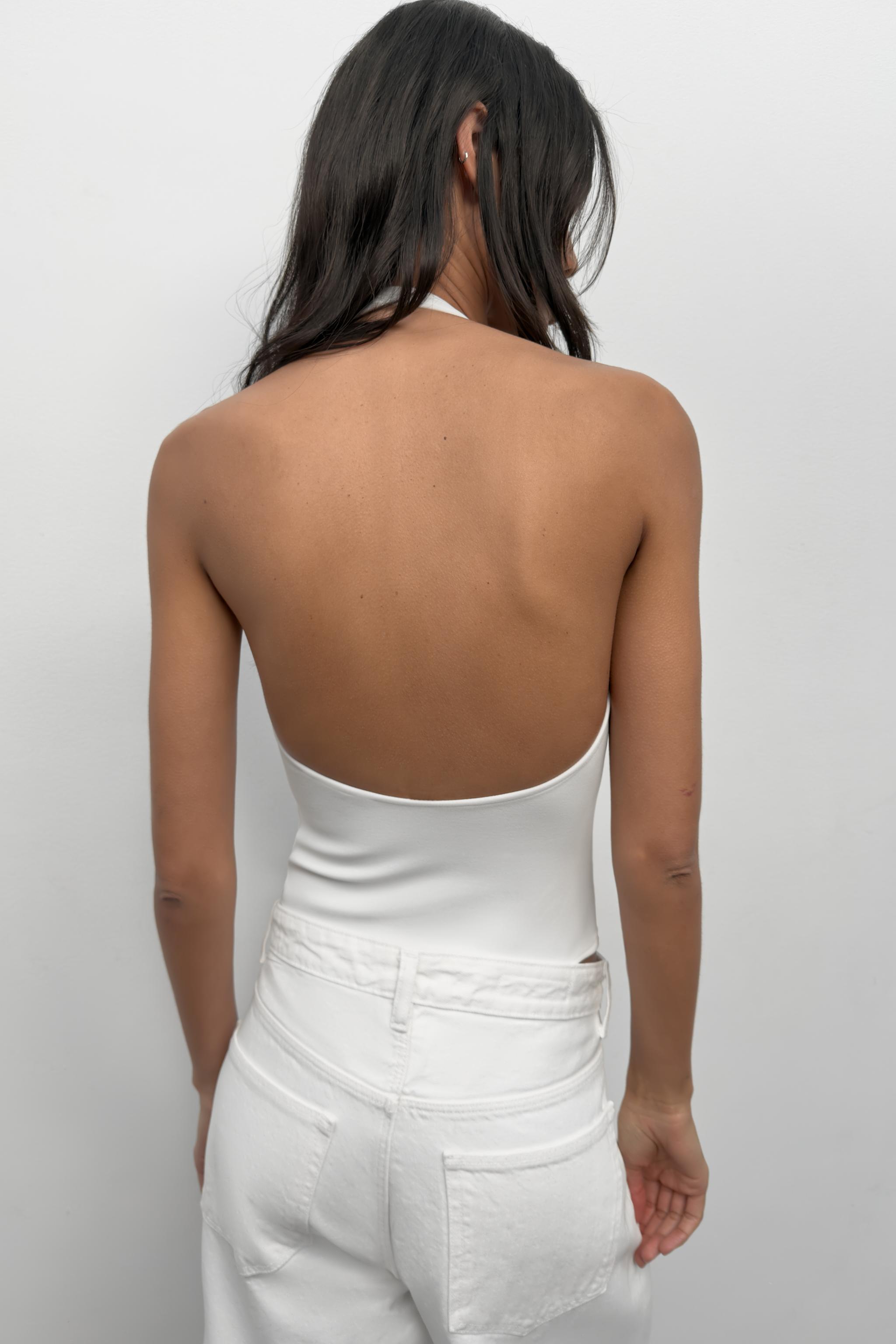 STRETCH KNIT HALTER BODYSUIT - White | ZARA India