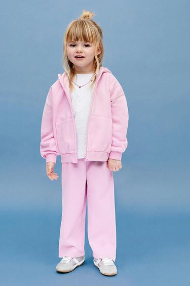 WIDE-LEG INTERLOCK TROUSERS WITH RAISED SLOGAN - Pink / Lilac by Zara