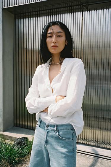 ZW 컬렉션 100% 린넨 셔츠 - Zara 화이트