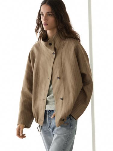 Chaqueta tipo bomber rayas mezcla lino - Khaki claro de Zara