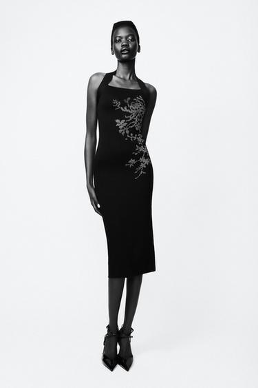SPARKLY STRETCH KNIT HALTER DRESS - Black by Zara
