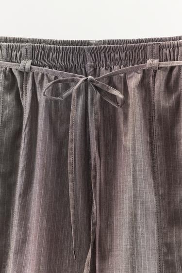 PANTALON RAYURES BOUFFANT AVEC CEINTURE - Gris de Zara - Image 6