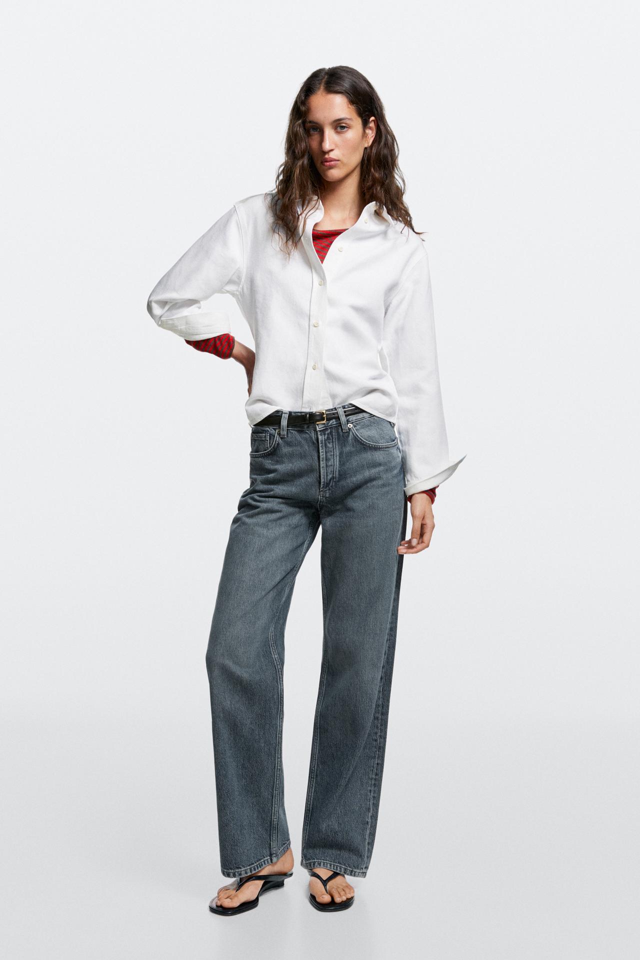 Wide-leg mid-waist jeans — Mid-blue