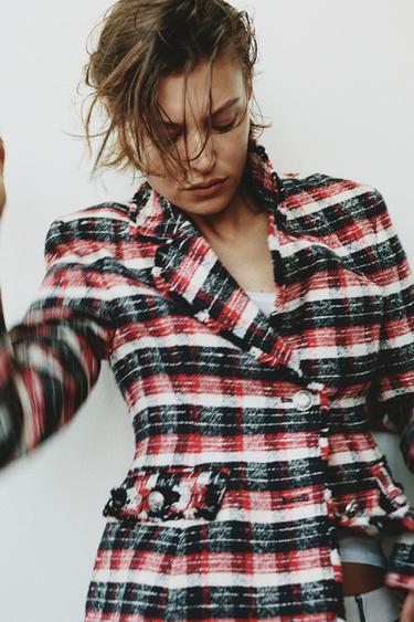 ZW COLLECTION CHECK PEPLUM BLAZER - Red by Zara