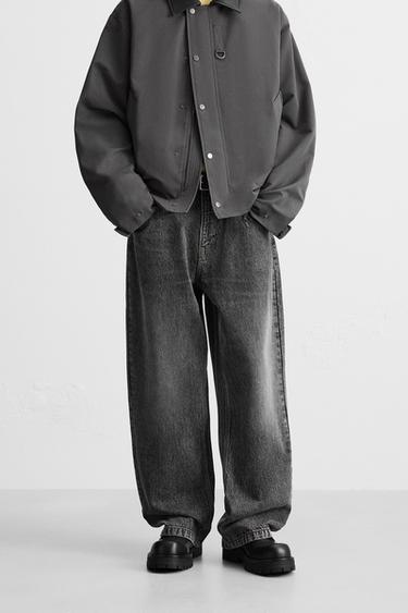 Zara BAGGY FIT 吊襠牛仔褲 - 碳色