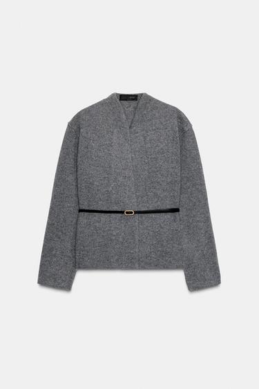VESTE 100% LAINE AVEC CEINTURE - Gris moyen de Zara - Image 4