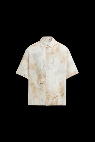 Zara ABSTRACT PRINT SHIRT - Beige