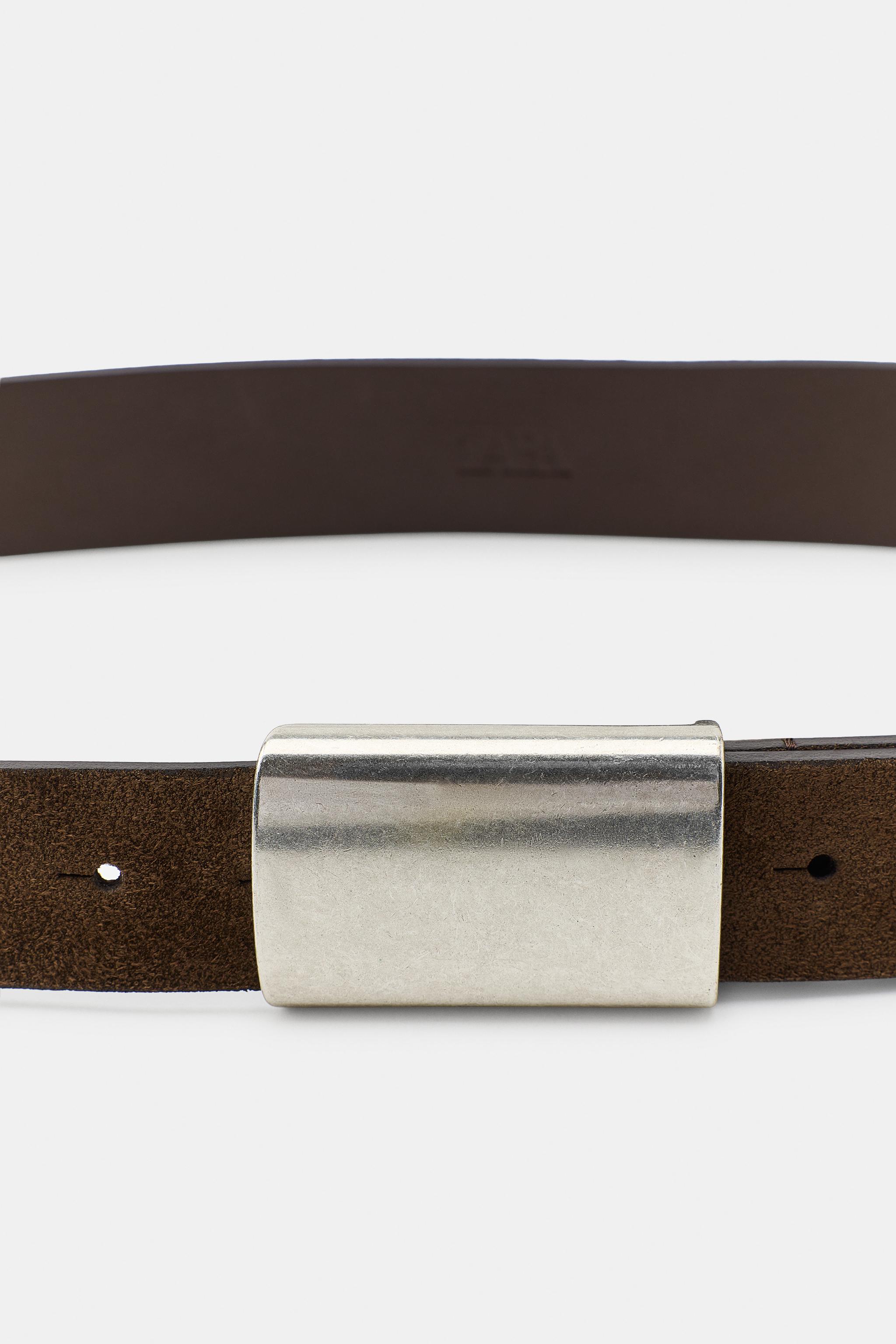 100% SUEDE LEATHER BELT WITH PLATE BUCKLE