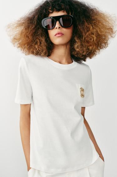 ФУТБОЛКА С МЕТАЛЛИЧЕСКОЙ ОТДЕЛКОЙ — БЕЛЫЙ от Zara