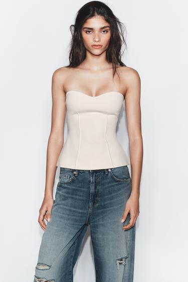 HAUT BANDEAU DÉCOLLETÉ CŒUR - Écru de Zara