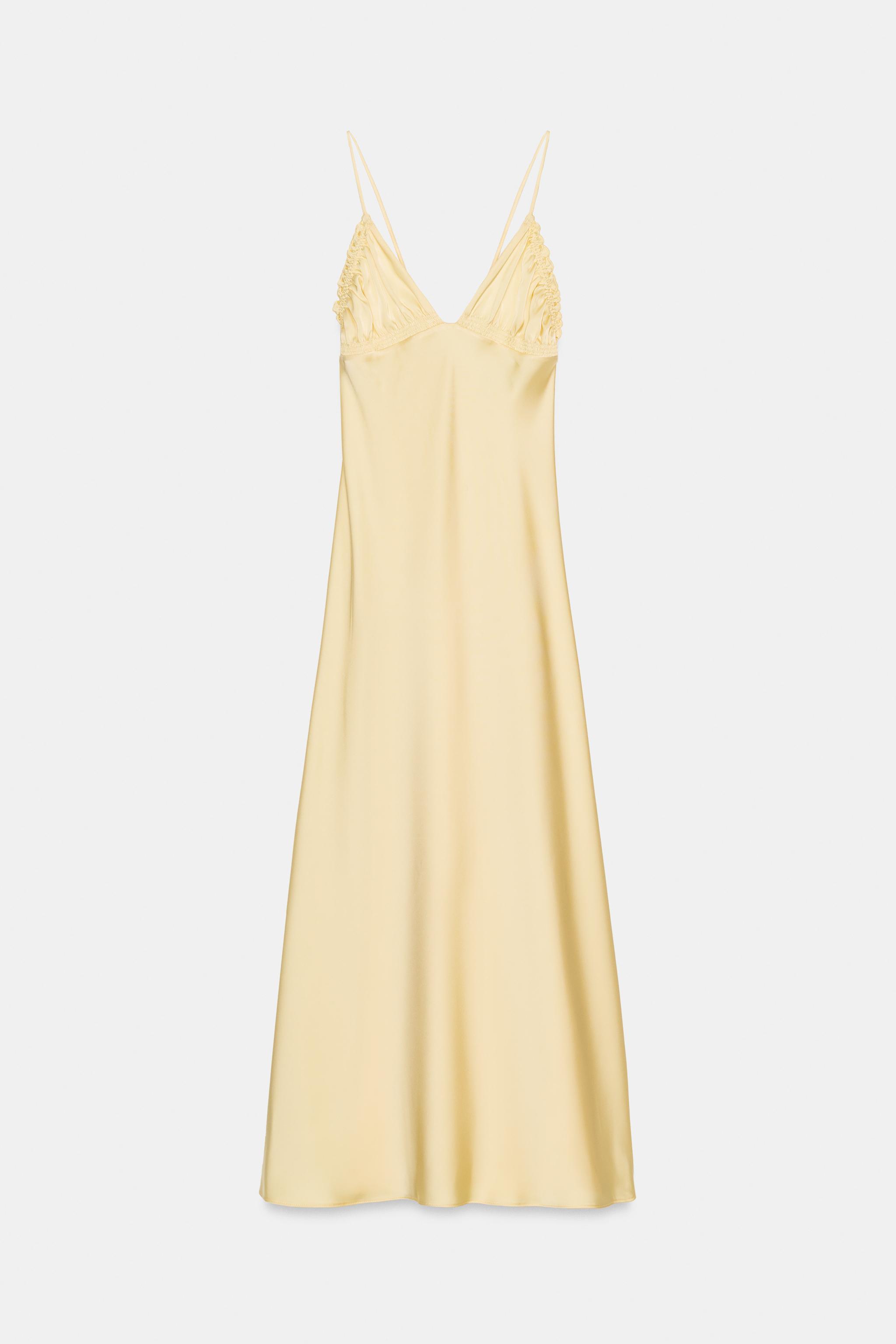 GATHERED SATIN EFFECT MIDI DRESS - Light yellow | ZARA United States