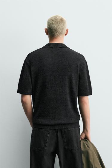 POLO EN MAILLE TEXTURÉE RELAXED FIT - Noir de Zara - Image 2