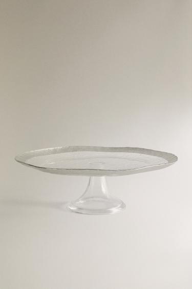 طبق تقديم زجاج بارز بحافة فضية - فضي الخاص بـ Zara