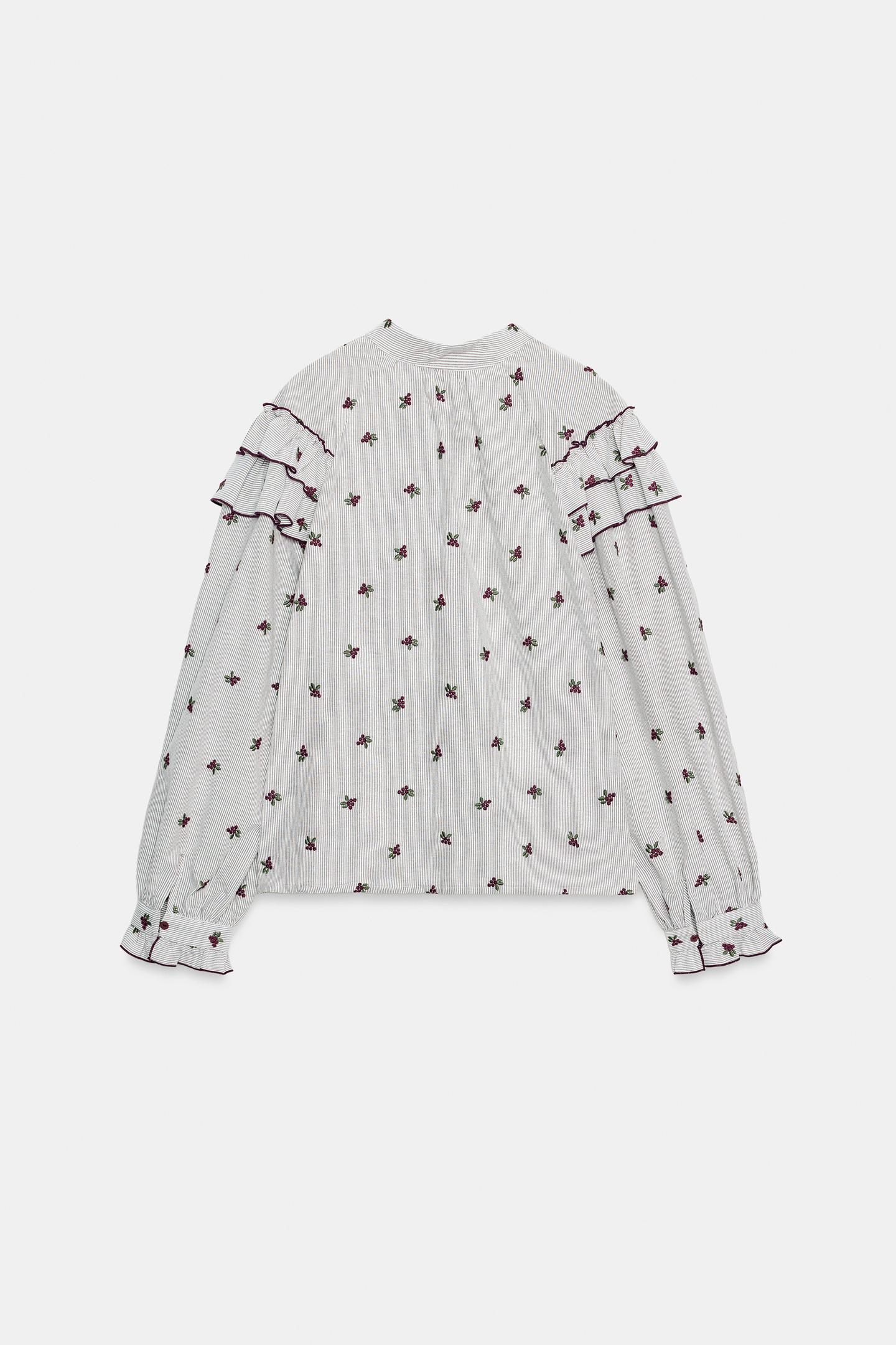 Женская блузка Zara Embroidered Ruffle, цвет: Разноцветный — фото 6
