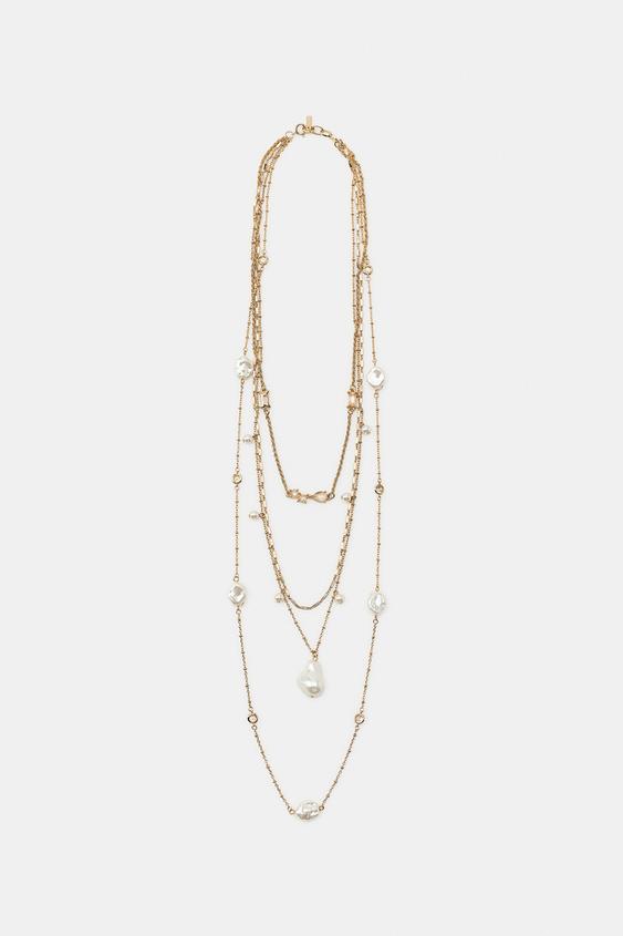 LONG FAUX PEARL NECKLACE - Golden by Zara - Image 0