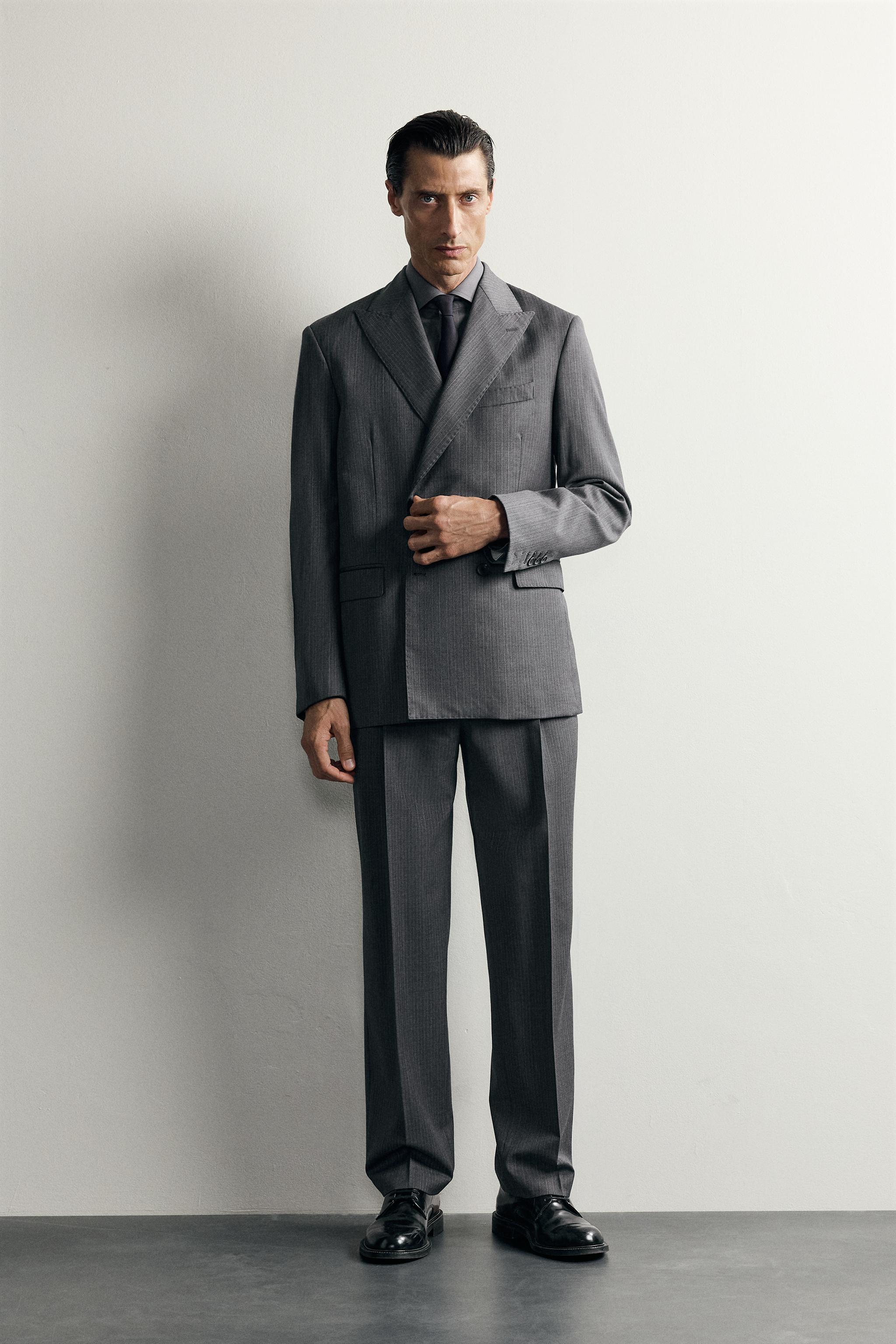 Zara ÇİZGİLİ %100 YÜN TAKIM BLAZER