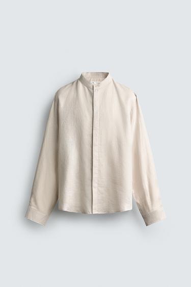 Zara 100% 亞麻休閒版襯衫 - 淺米色