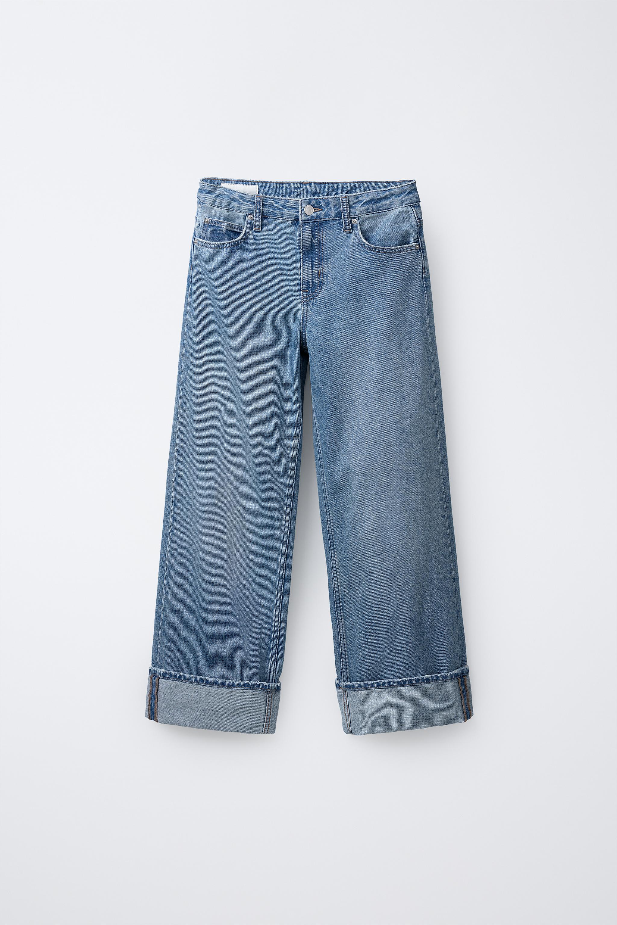 ターンアップヘムワイドレッグデニムパンツ - ブルー | ZARA