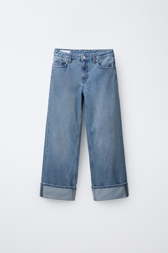 JEANS WIDE LEG LIPATAN BAWAH Biru ZARA Indonesia