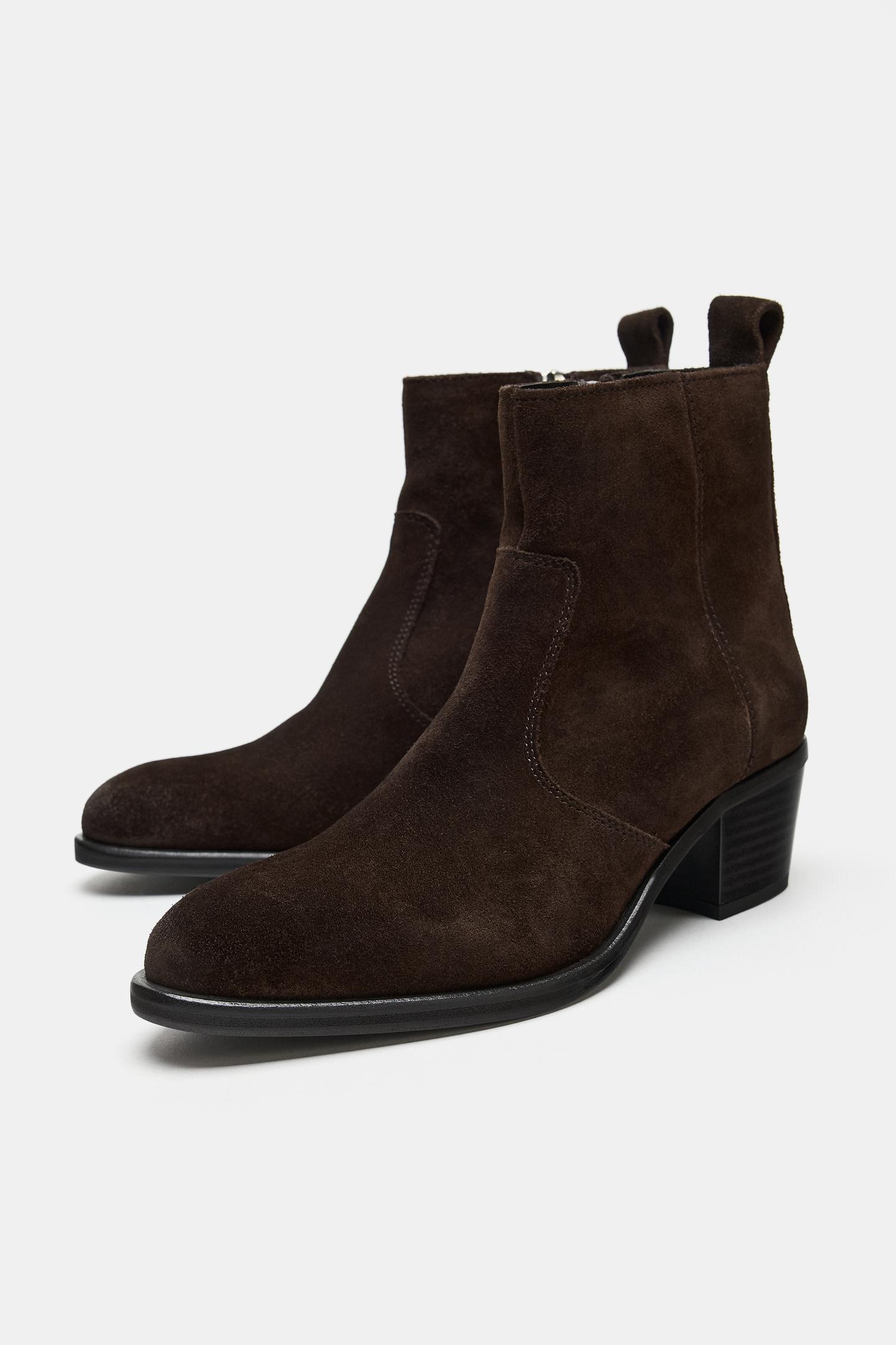 Женские ботинки Zara Suede Heeled Ankle, цвет: Коричневый — фото 3