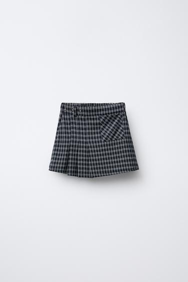 JUPE-SHORT À PLIS PLATS À CARREAUX - Bleu marine de Zara - Image 0