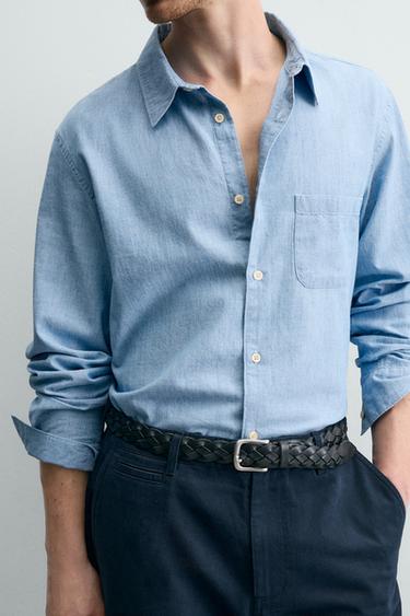 CHEMISE REGULAR FIT CHAMBRAY - Bleu clair de Zara - Image 4