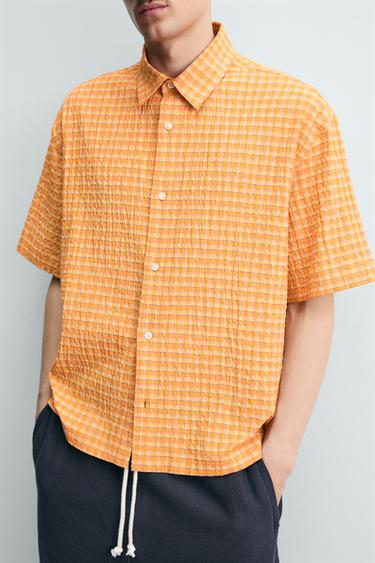 RELAXED FIT TEXTURED CHECK SHIRT - Oranges by Zara - Image 4