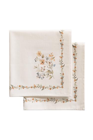 Zara FLORAL PRINT NAPKIN (PACK OF 2) - Greens