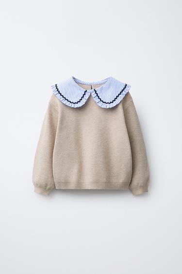 STRIPED KNIT JUMPER WITH PETER PAN COLLAR - Beige by Zara