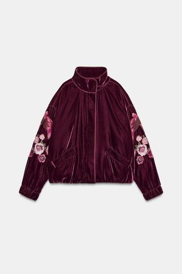 GESTEPPTE SAMTJACKE MIT STICKEREIEN - Dunkelviolett von Zara - Bild 0
