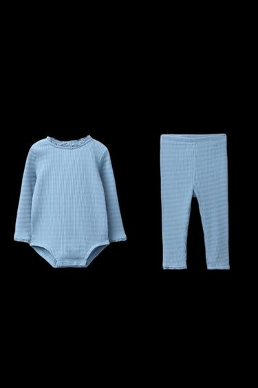 BODYSUIT AND LACE TRIM LEGGINGS SET - Mid-blue by Zara