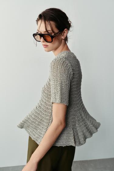 CUTWORK PEPLUM KNIT TOP - Sea green by Zara