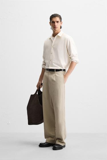 WIDE-FIT PLEATED TROUSERS - Stone by Zara - Image 3