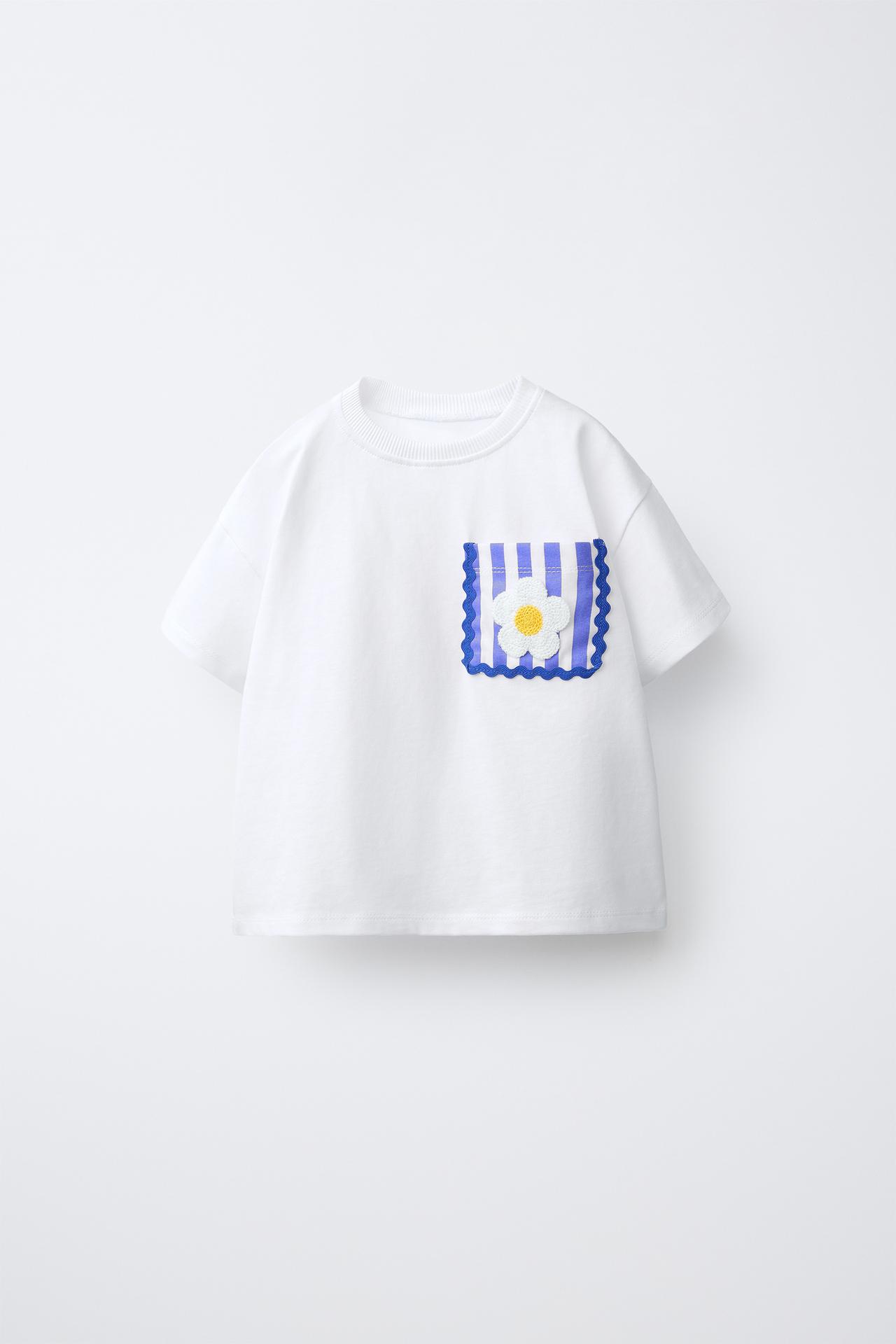 CROCHET FLOWER POCKET T-SHIRT — White