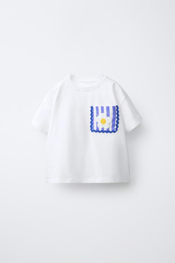 CROCHET KNIT FLORAL POCKET T-SHIRT - White de Zara - Imagen 0