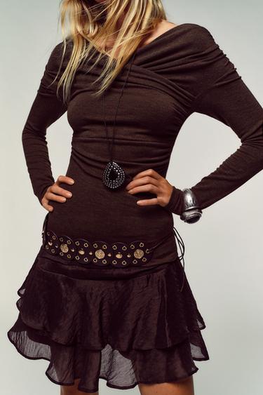 DRAPED SURPLICE NECKLINE TOP - brown vigore by Zara - Image 3