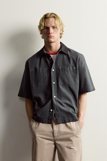 CONTRAST COLLAR POCKET SHIRT — Anthracite grey 2