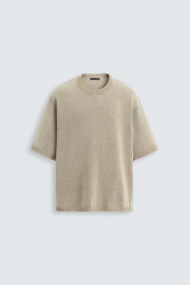 Zara WASHED KNIT T-SHIRT - Sand