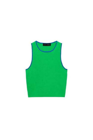 CONTRAST PIPED KNIT CROP TOP - Green by Zara