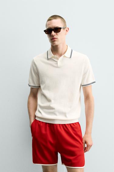POLO DE TRICÔ REGULAR FIT EM CONTRASTE - Branco da Zara