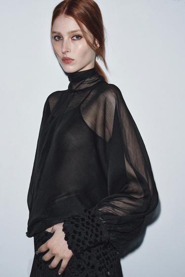 ZW COLLECTION SEMI-SHEER BLOUSE - Black by Zara