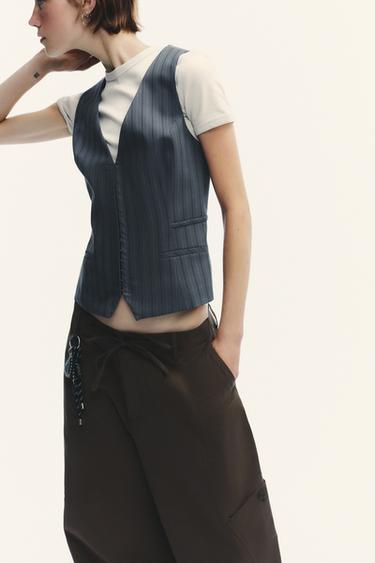 TOP FAÇON GILET À RAYURES TENNIS - Bleu / Gris de Zara - Image 3