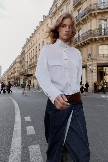 POPLIN SHIRT WITH PUFFBALL HEM - White by Zara - Image 1