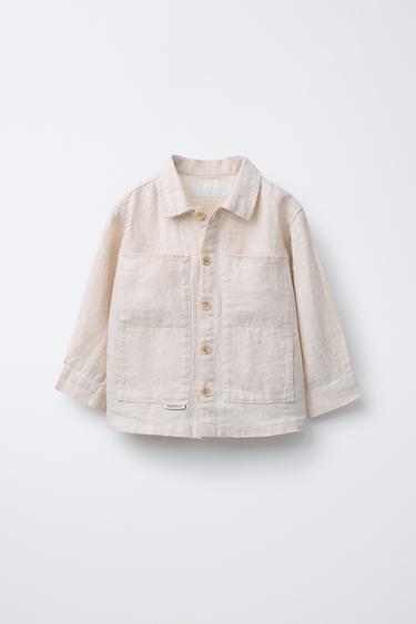 SURCHEMISE EN LIN AVEC ÉTIQUETTE - Beige clair de Zara
