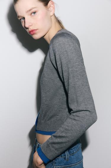 Zara COMBINATION KNIT JACKET - Gray