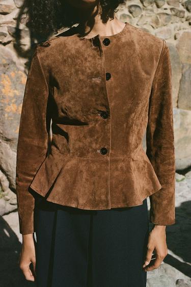 JAQUETA 100% COURO COM BAINHA EVASÊ - whisky da Zara