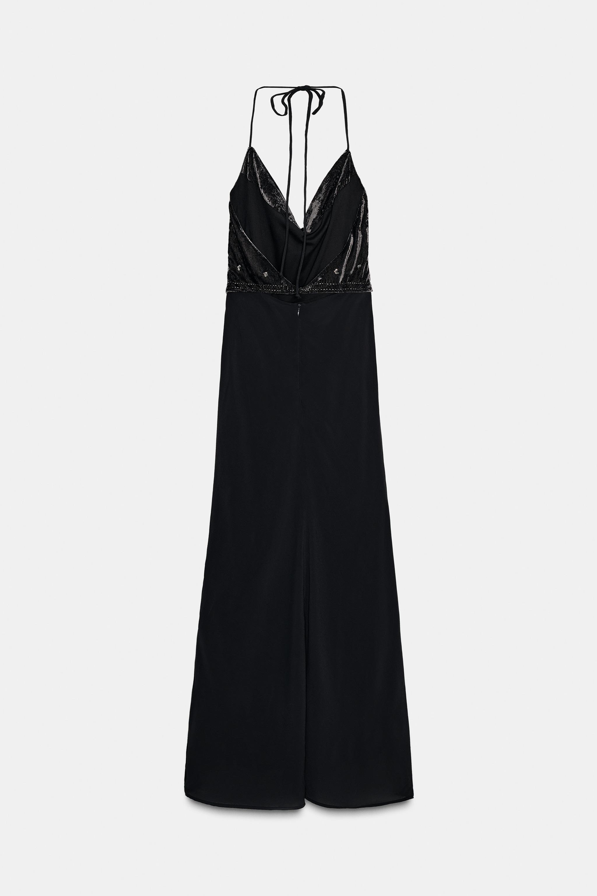 LONG VELVET BEADED DRESS